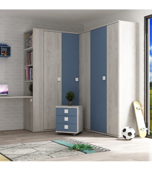 Armadio 98x96x223h angolare bianco consumato celeste