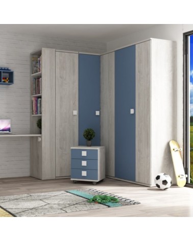 Armadio 98x96x223h angolare bianco consumato celeste