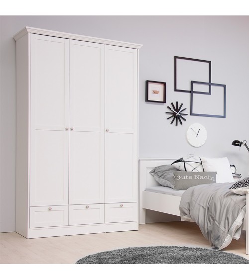Armadio Landwood18 bianco tre ante e tre cassetti