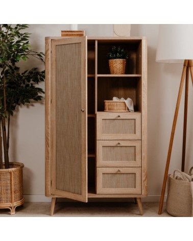 Credenza KUTA53 rovere sonoma 3 cassetti e anta effetto rafia