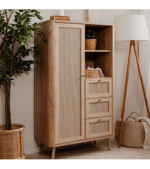 Credenza KUTA53 rovere sonoma 3 cassetti e anta effetto rafia