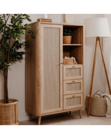 Credenza KUTA53 rovere sonoma 3 cassetti e anta effetto rafia