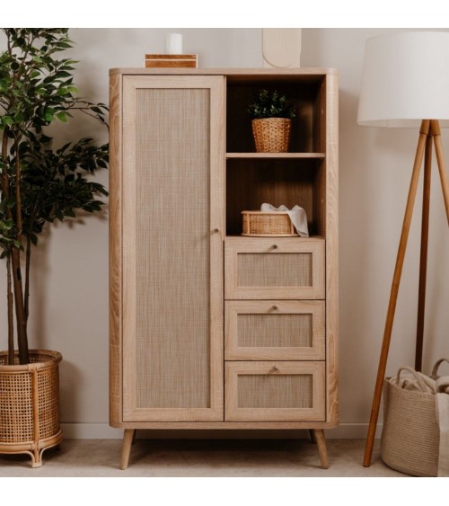 Credenza KUTA53 rovere sonoma 3 cassetti e anta effetto rafia