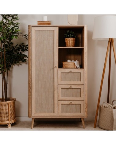 Credenza KUTA53 rovere sonoma 3 cassetti e anta effetto rafia