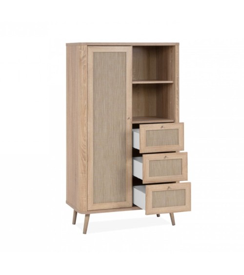 Credenza KUTA53 rovere sonoma 3 cassetti e anta effetto rafia