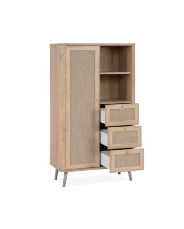 Credenza KUTA53 rovere sonoma 3 cassetti e anta effetto rafia