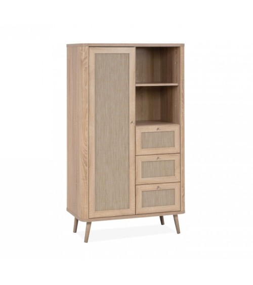 Credenza KUTA53 rovere sonoma 3 cassetti e anta effetto rafia