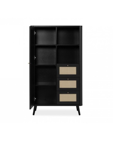 Credenza KUTA53 nera 3 cassetti e anta effetto rafia