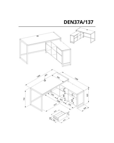 Scrivania angolare Denver37A reversibile quercia antracite