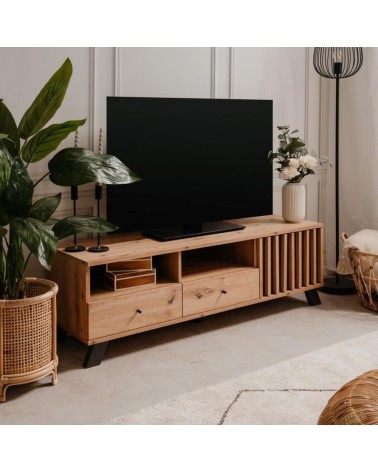 Porta TV Medan56A 2 cassetti e anta con vani a giorno rovere antracite