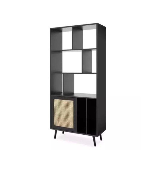Libreria Vienna20A nera con frontali effetto vimini