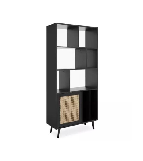 Libreria Vienna20A nera con frontali effetto vimini