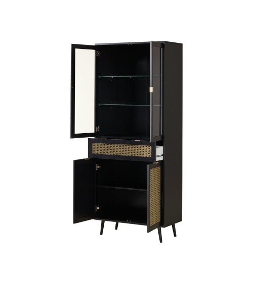Vetrina Vienna52A 4 ante e cassetto nera con frontali effetto vimini
