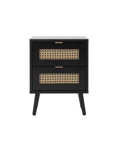 Comodino Vienna61A 2 cassetti nero con frontali effetto vimini