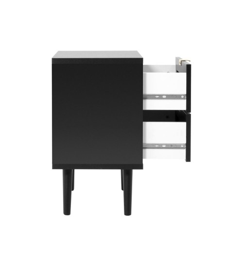Comodino Vienna61A 2 cassetti nero con frontali effetto vimini