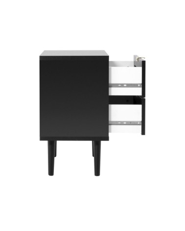 Comodino Vienna61A 2 cassetti nero con frontali effetto vimini