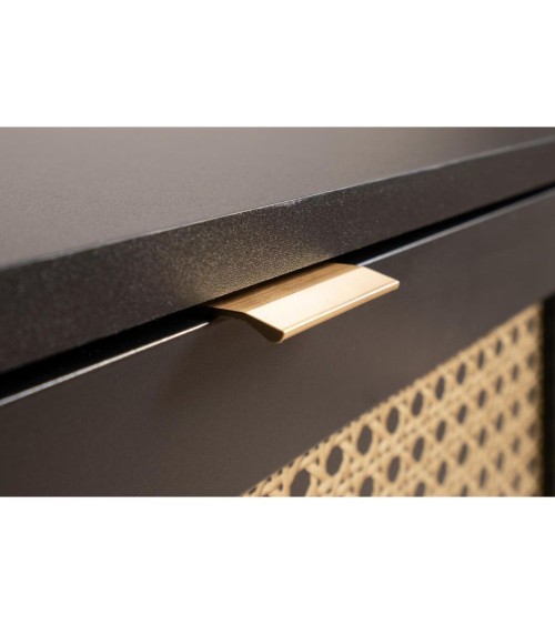 Comodino Vienna61A 2 cassetti nero con frontali effetto vimini