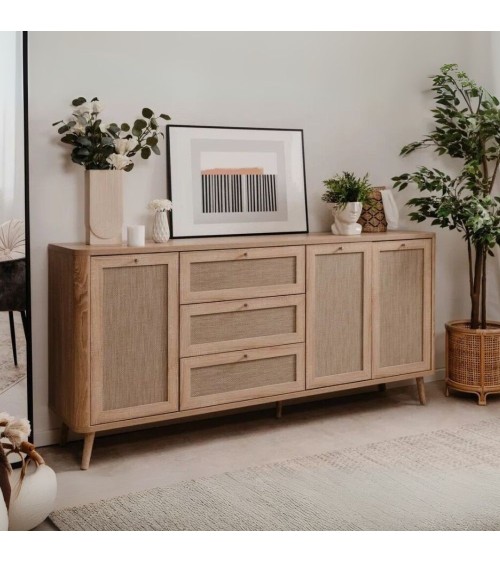 Madia KUTA51A rovere sonoma 3 cassetti e 3 ante effetto rafia