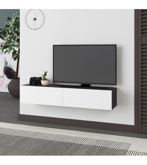 Mobile porta TV sospeso Francy antracite bianco ante a ribalta 135x31.7x25 cm.