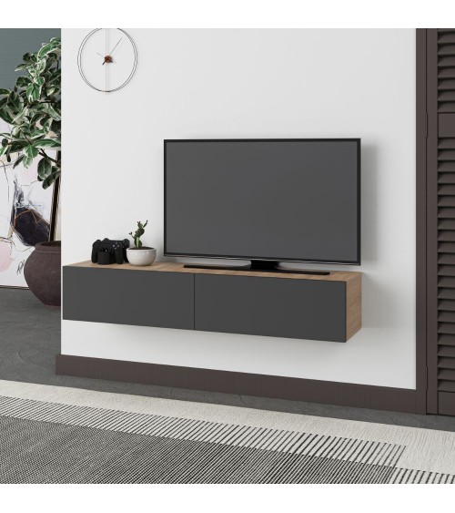 Mobile porta TV sospeso Francy rovere antracite ante a ribalta 135x31.7x25 cm.
