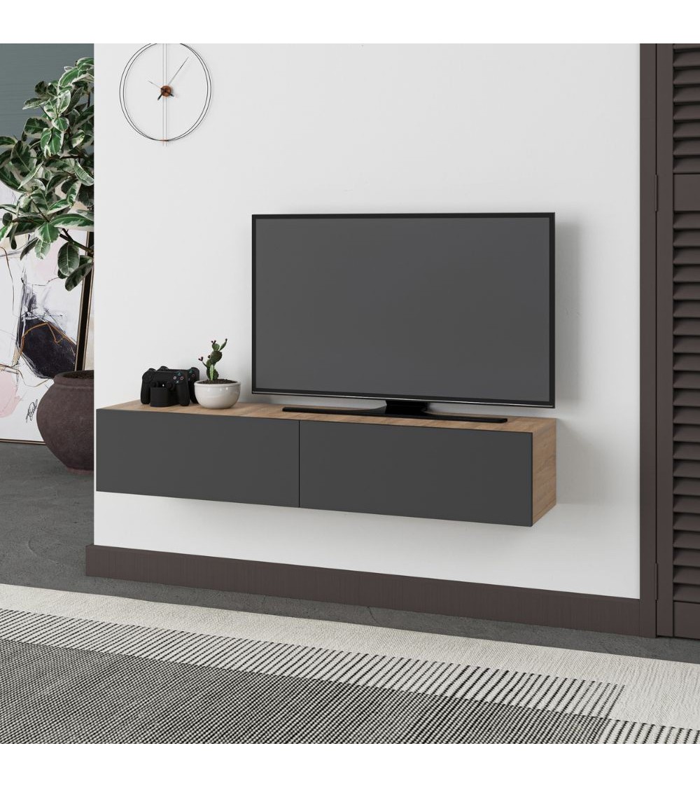 Mobile porta TV sospeso Francy rovere antracite ante a ribalta 135x31.7x25 cm.
