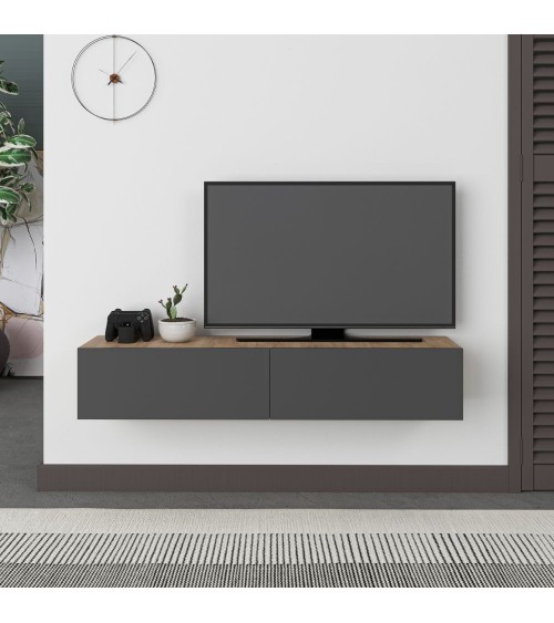 Mobile porta TV sospeso Francy rovere antracite ante a ribalta 135x31.7x25 cm.
