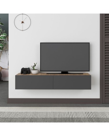 Mobile porta TV sospeso Francy rovere antracite ante a ribalta 135x31.7x25 cm.
