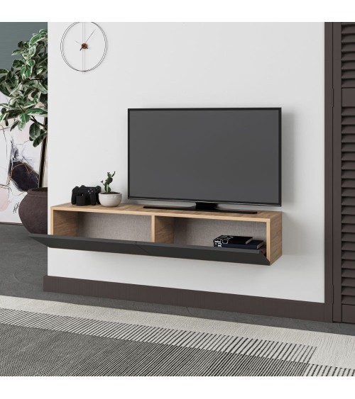 Mobile porta TV sospeso Francy rovere antracite ante a ribalta 135x31.7x25 cm.
