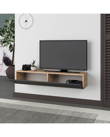 Mobile porta TV sospeso Francy rovere antracite ante a ribalta 135x31.7x25 cm.
