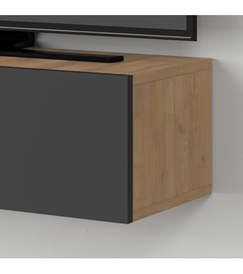 Mobile porta TV sospeso Francy rovere antracite ante a ribalta 135x31.7x25 cm.