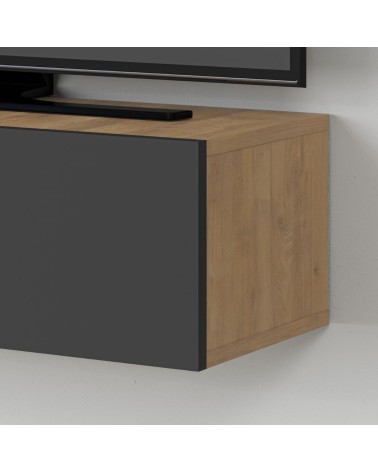 Mobile porta TV sospeso Francy rovere antracite ante a ribalta 135x31.7x25 cm.