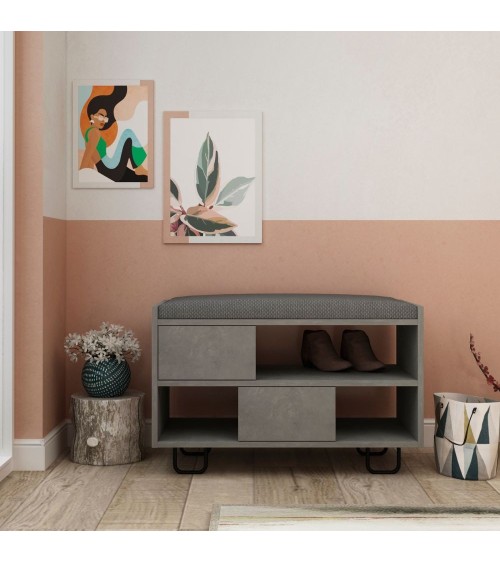 Panca scarpiera Troy retro grey con cuscino