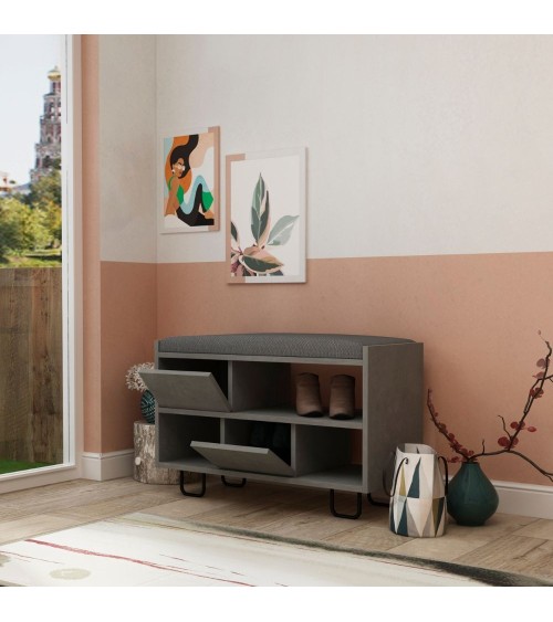 Panca scarpiera Troy retro grey con cuscino