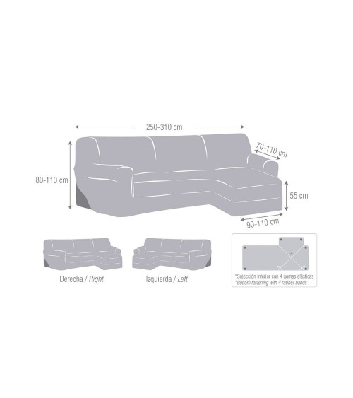 Copridivano Troya elastico penisola destra grigio bracciolo corto 250/310