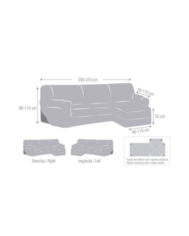 Copridivano Troya elastico penisola destra grigio bracciolo corto 250/310