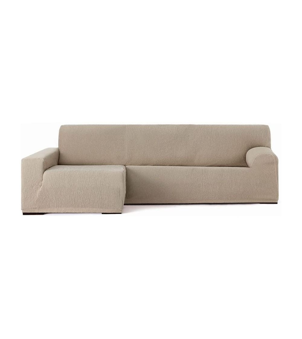Copridivano Troya elastico penisola sinistra beige bracciolo lungo 250/310