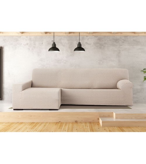 Copridivano Troya elastico penisola sinistra beige bracciolo lungo 250/310