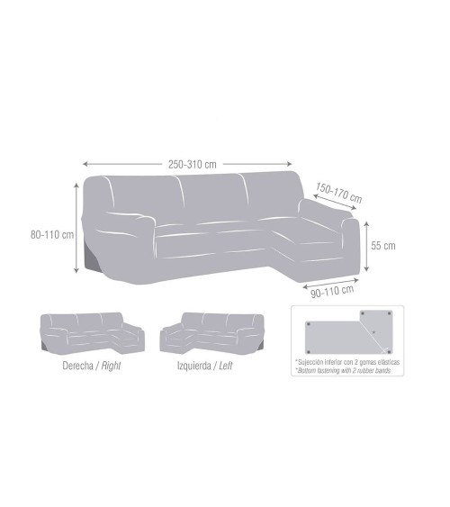 Copridivano Troya elastico penisola destra grigio bracciolo lungo 250/310