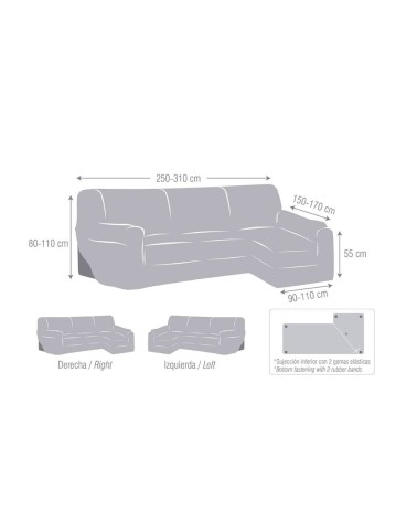 Copridivano Troya elastico penisola sinistra grigio bracciolo lungo 250/310