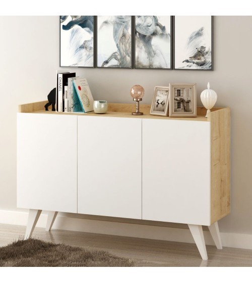 Madia Cok 3 ante rovere e bianco 120
