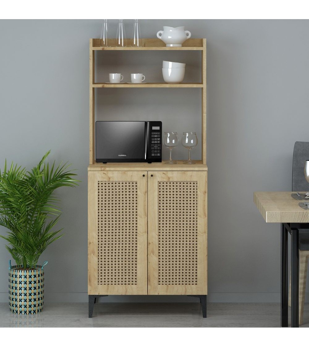 Credenza alta Zanne 2 ante e vani a giorno per forno microonde rovere
