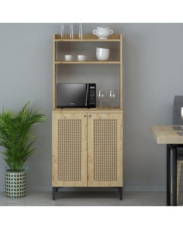 Credenza alta Zanne 2 ante e vani a giorno per forno microonde rovere