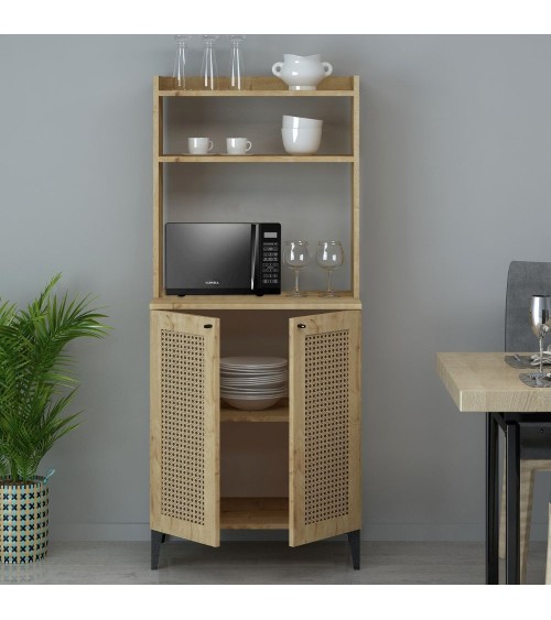 Credenza alta Zanne 2 ante e vani a giorno per forno microonde rovere