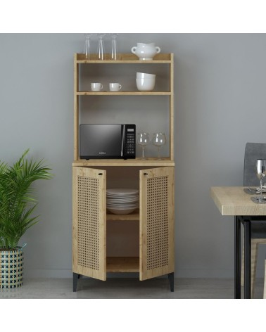 Credenza alta Zanne 2 ante e vani a giorno per forno microonde rovere
