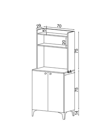 Credenza alta Zanne 2 ante e vani a giorno per forno microonde rovere