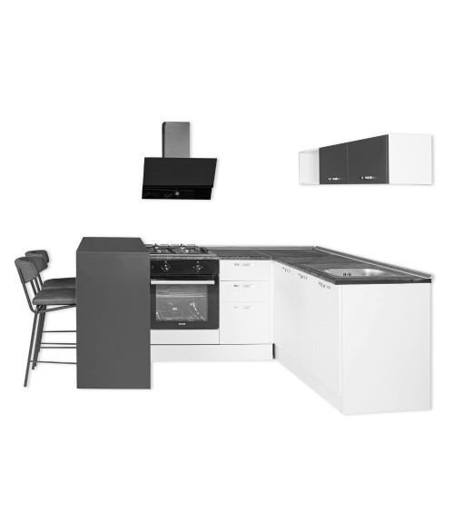 Cucina angolare Matera 180x160 con penisola reversibile bianca e nera
