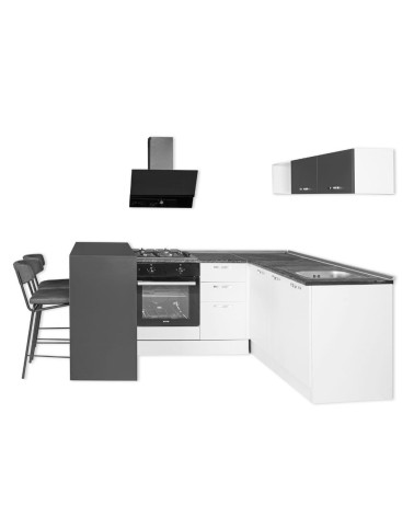Cucina angolare Matera 180x160 con penisola reversibile bianca e nera