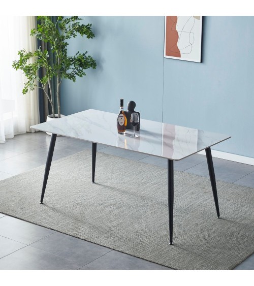 Tavolo Mila 140x80 top ceramica effetto marmo bianco lucido