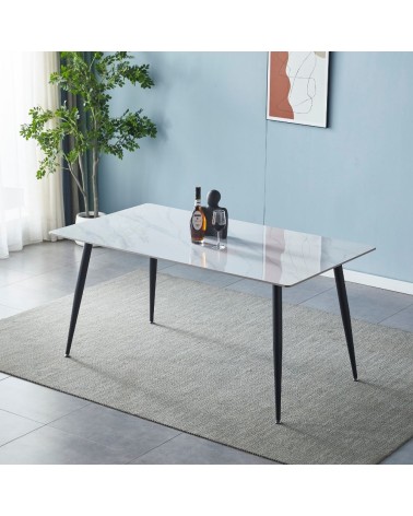 Tavolo Mila 140x80 top ceramica effetto marmo bianco lucido