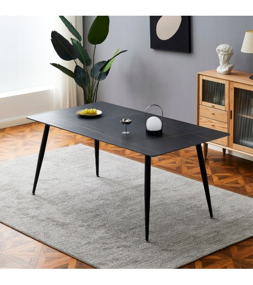 Tavolo Mila 140x80 top ceramica effetto marmo nero opaco